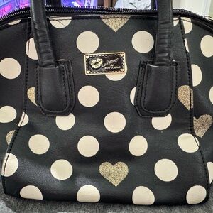 Betsey Johnson Black and Gold Polka Dot Heart Handbag